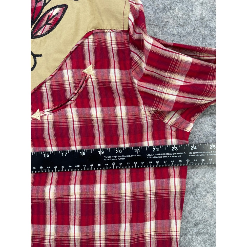 Roper Western Shirt Men L Red Plaid Embroidered Yoke Pearl Snap Smile Pocket NEW - Picture 5 of 15